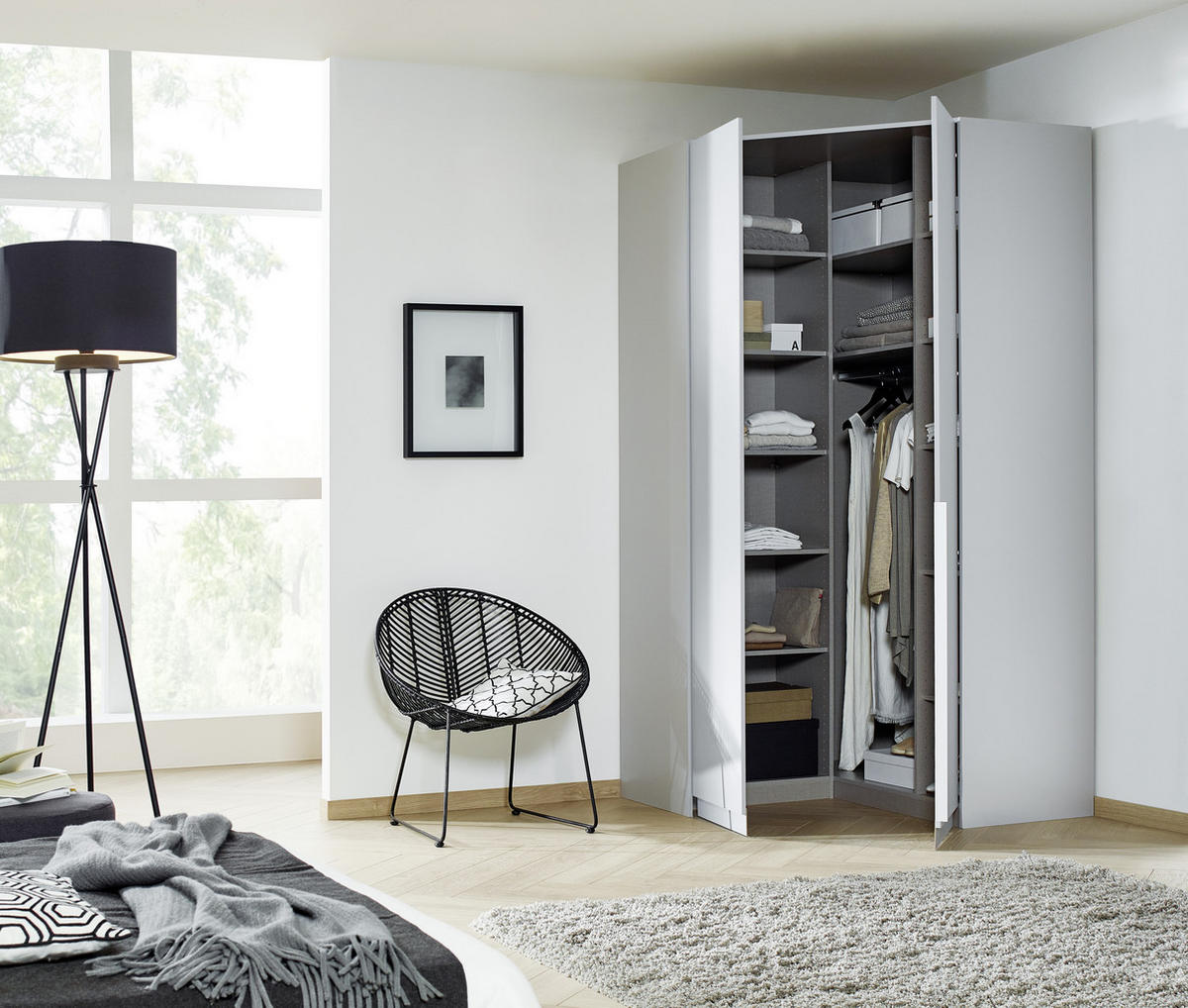 ECKKLEIDERSCHRANK 117/229/117 cm  - Hellgrau/Alufarben, Modern, Holzwerkstoff (117/229/117cm) - Rauch Möbel