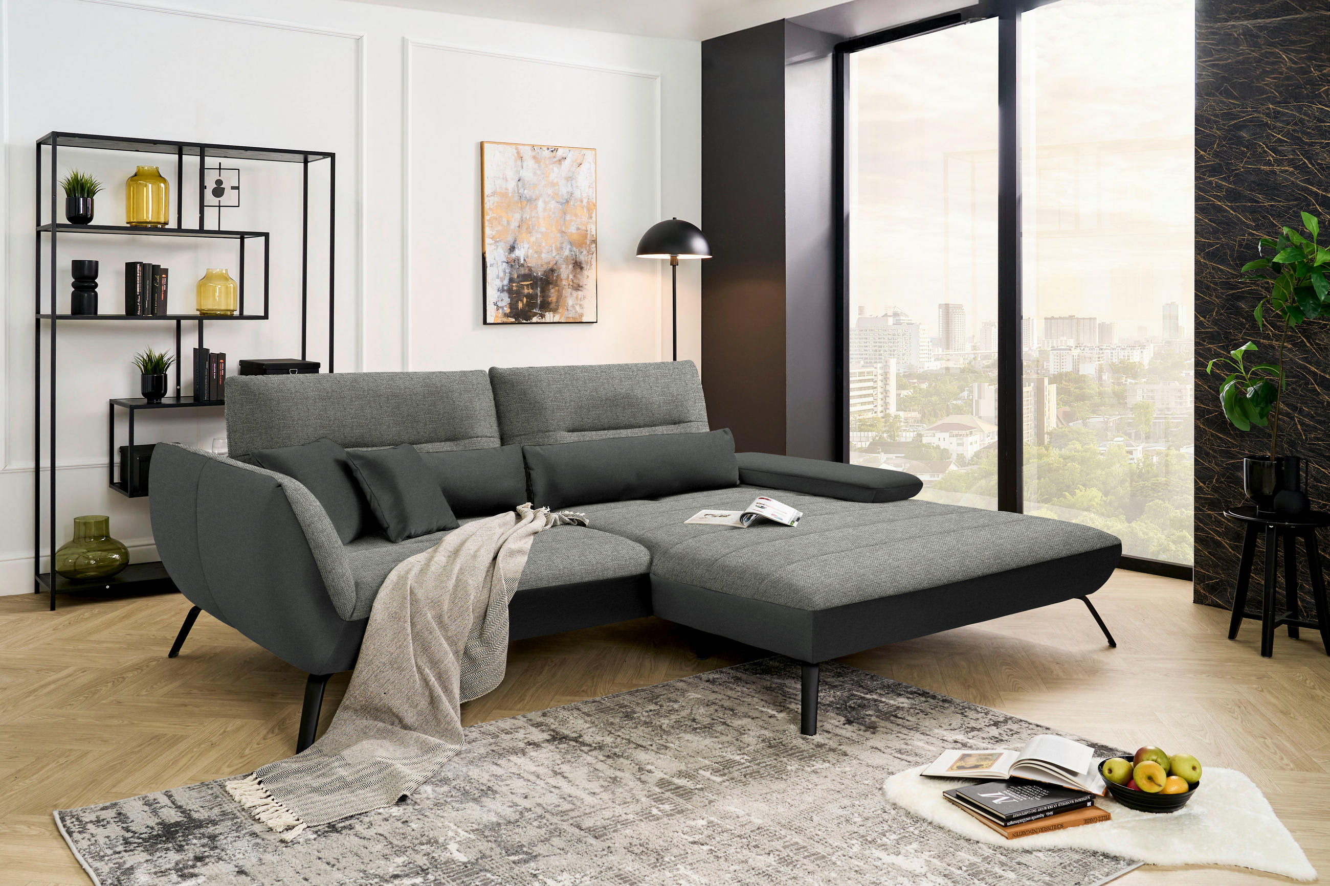 ECKSOFA in Webstoff Grau  - Schwarz/Grau, Konventionell, Textil/Metall (273/191cm) - Carryhome