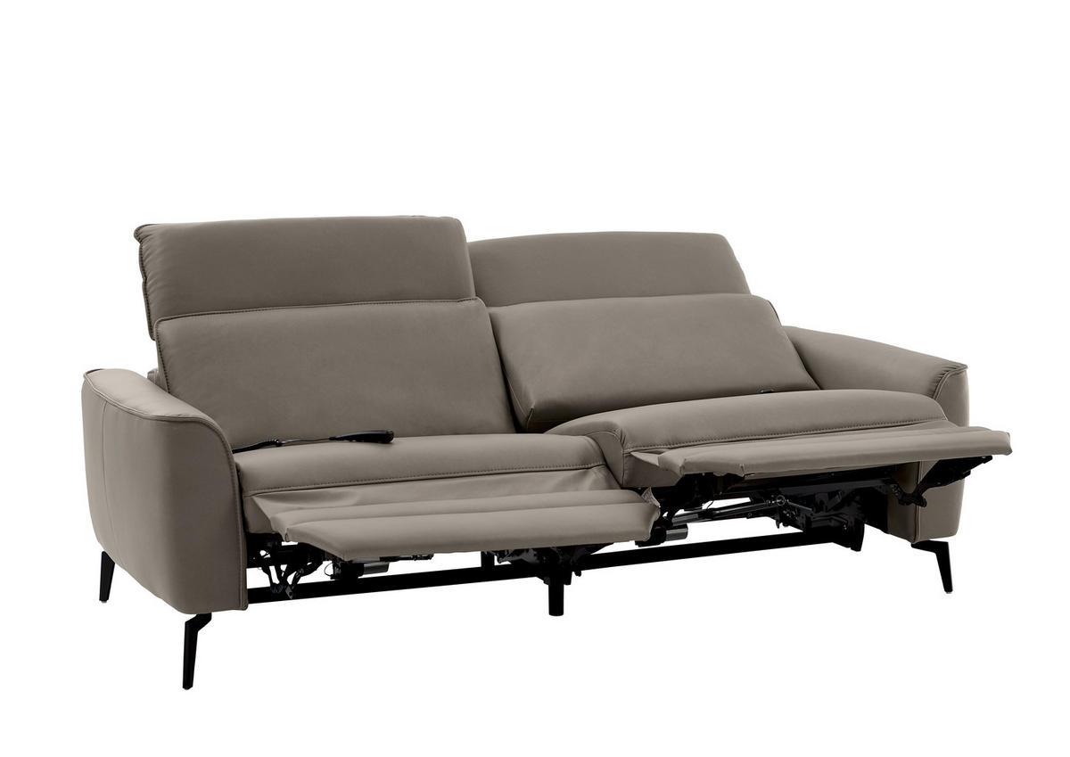 3-SITZER-SOFA in Echtleder Grau  - Schwarz/Grau, Natur, Leder/Metall (222/81/110cm) - Valdera