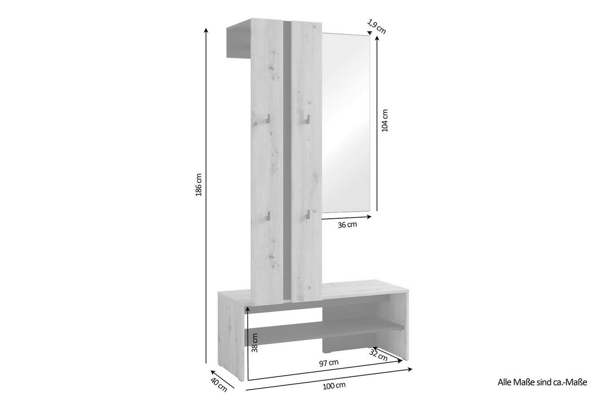 GARDEROBE  in 100/186/40 cm  - Schwarz/Eiche Artisan, Design, Holzwerkstoff (100/186/40cm) - MID.YOU