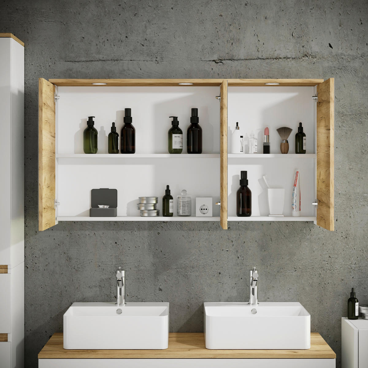 SPIEGELSCHRANK 110/59/23 cm  - Honigeiche/Weiß, Trend, Glas/Holzwerkstoff (110/59/23cm) - MID.YOU