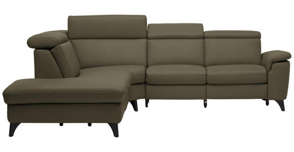 ECKSOFA in Echtleder Olivgrün  239/285 cm  - Schwarz/Olivgrün, Design, Leder/Metall (239/285cm) - Cantus