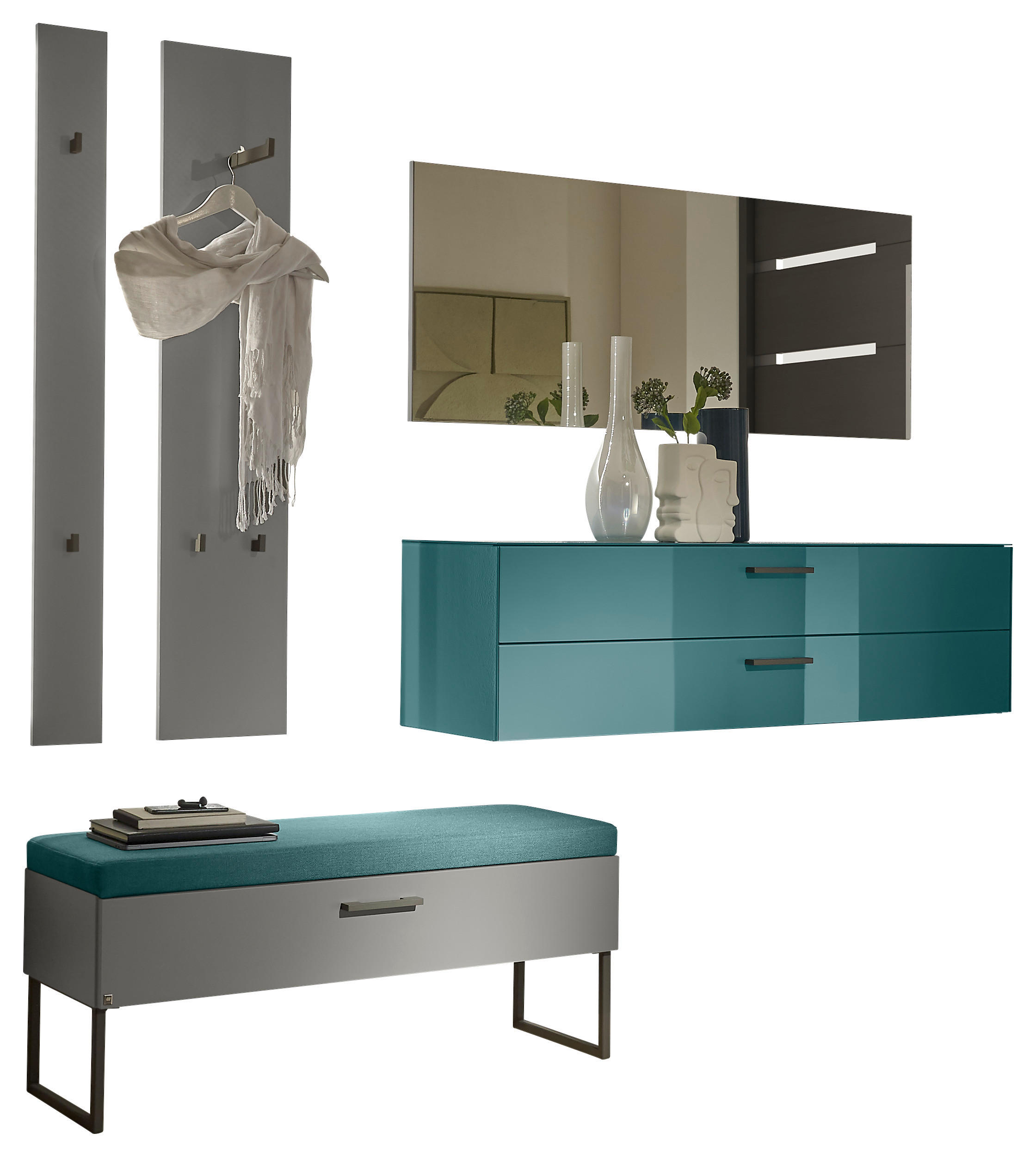 GARDEROBE 6-teilig in 220/200/40 cm - Türkis/Anthrazit, Design, Glas/Holzwerkstoff (220/200/40cm) - Musterring