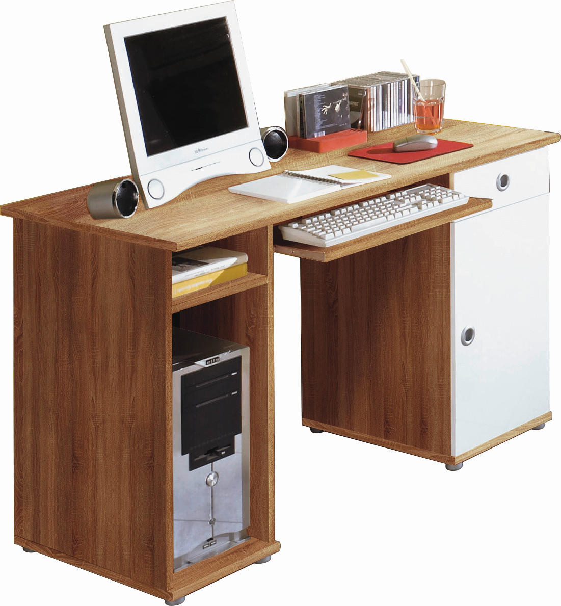 SCHREIBTISCH 120/60/74 cm  in Weiß, Sonoma Eiche  - Silberfarben/Weiß, KONVENTIONELL, Holzwerkstoff/Kunststoff (120/60/74cm) - Carryhome