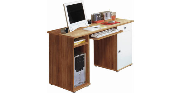 SCHREIBTISCH 120/60/74 cm Weiß, Sonoma Eiche Stauraum  - Silberfarben/Weiß, KONVENTIONELL, Holzwerkstoff/Kunststoff (120/60/74cm) - Carryhome