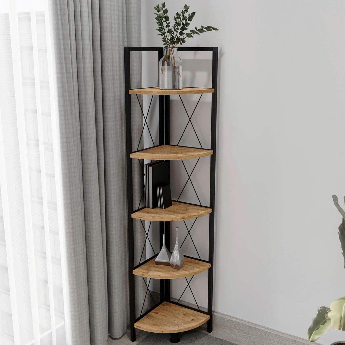 ECKREGAL - Honigeiche/Schwarz, Design, Holzwerkstoff/Metall (34/160/34cm) - MID.YOU