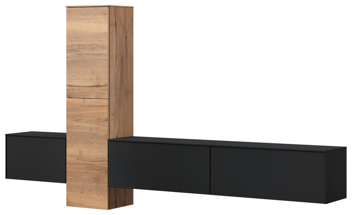 WOHNWAND  in Schwarz, Eichefarben  282/160/37 cm  - Eichefarben/Schwarz, Design, Holzwerkstoff (282/160/37cm) - Celina Home