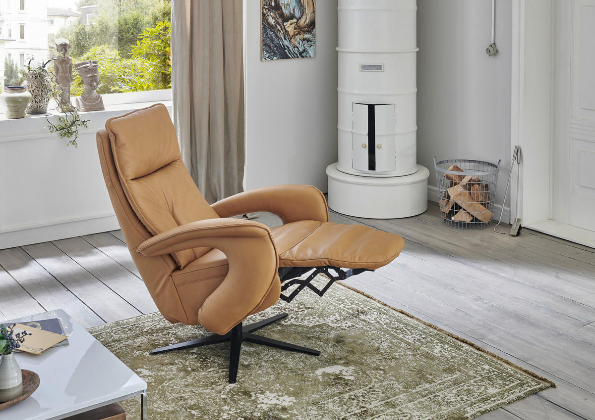 RELAXSESSEL in Leder Dunkelgelb  - Dunkelgelb/Schwarz, Design, Leder/Metall (77/110/87cm) - Valdera