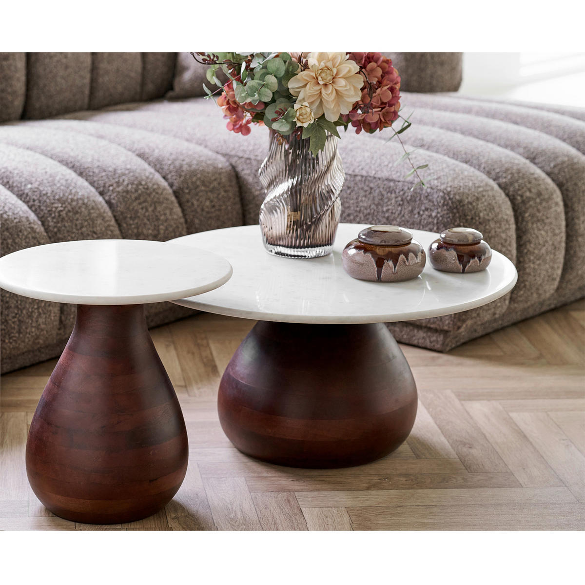 COUCHTISCH70/70/35 cm  in Holz  - Dunkelbraun/Weiß, Design, Holz/Stein (70/70/35cm) - MID.YOU