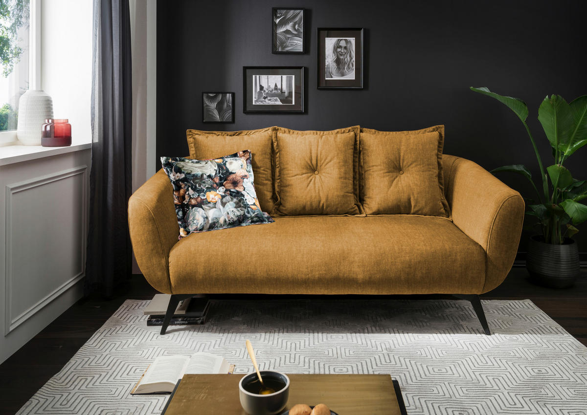 2,5-SITZER  in Velours Gelb, Multicolor  - Gelb/Multicolor, MODERN, Holz/Textil (196/94/103cm) - Livetastic