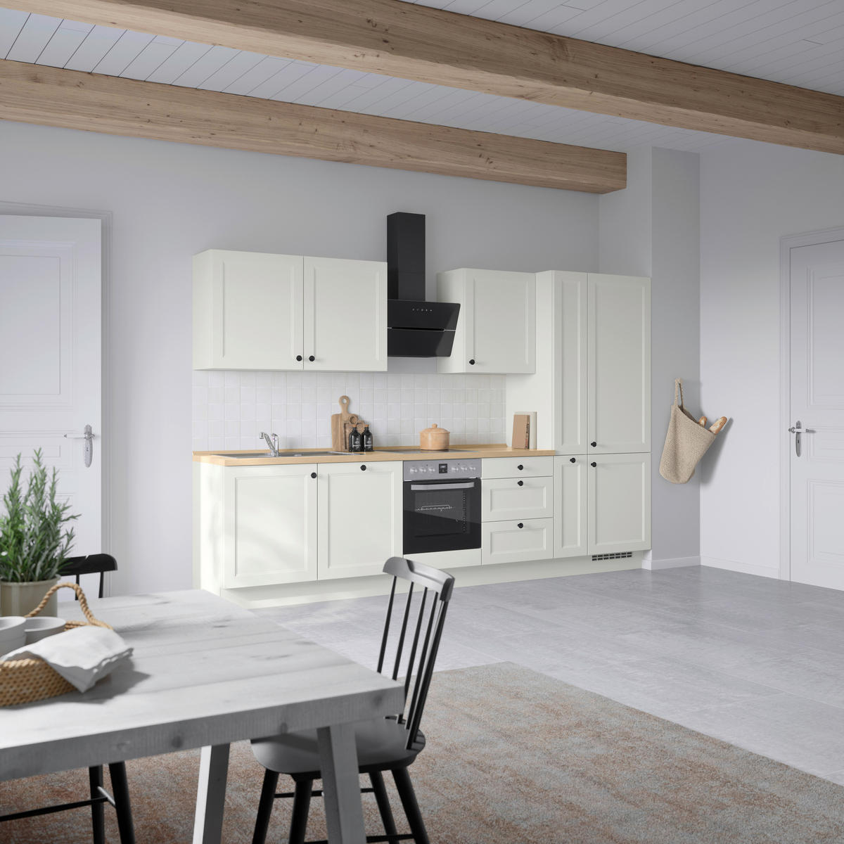 KÜCHENBLOCK Cascada 330 cm  in Weiß, Eichefarben  - Eichefarben/Schwarz, MODERN, Holzwerkstoff/Metall (330cm) - Nobilia