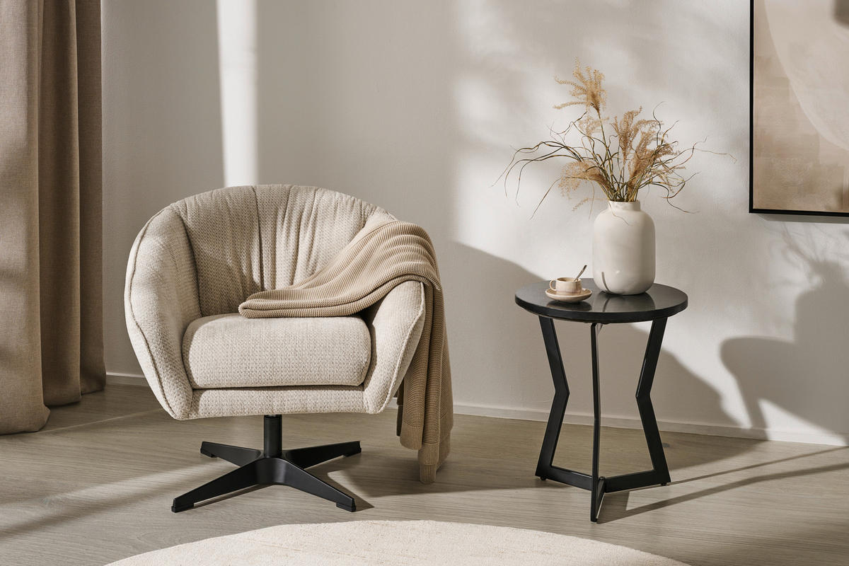 SESSEL in Chenille Naturfarben  - Schwarz/Naturfarben, Design, Textil/Metall (80/78/80cm) - Stylife