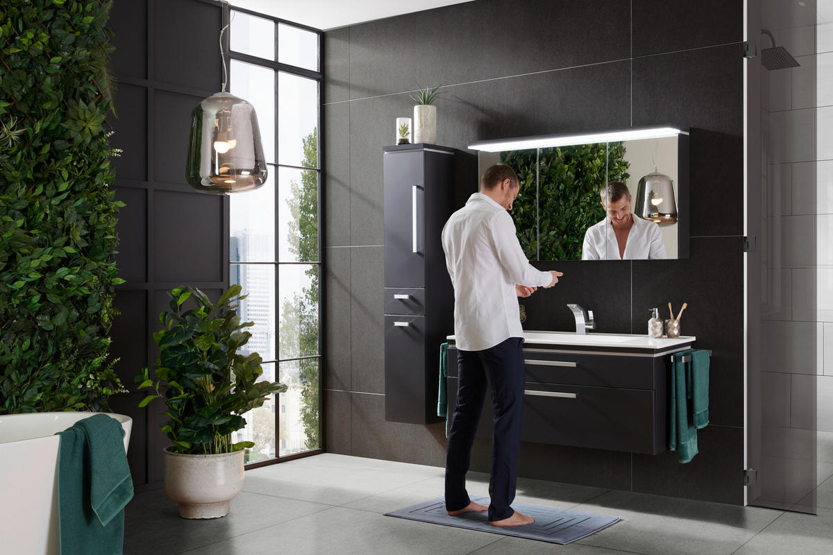 BADEZIMMER  in 122 cm  - Weiß/Grau, Design, Glas/Holzwerkstoff (122cm) - Novel