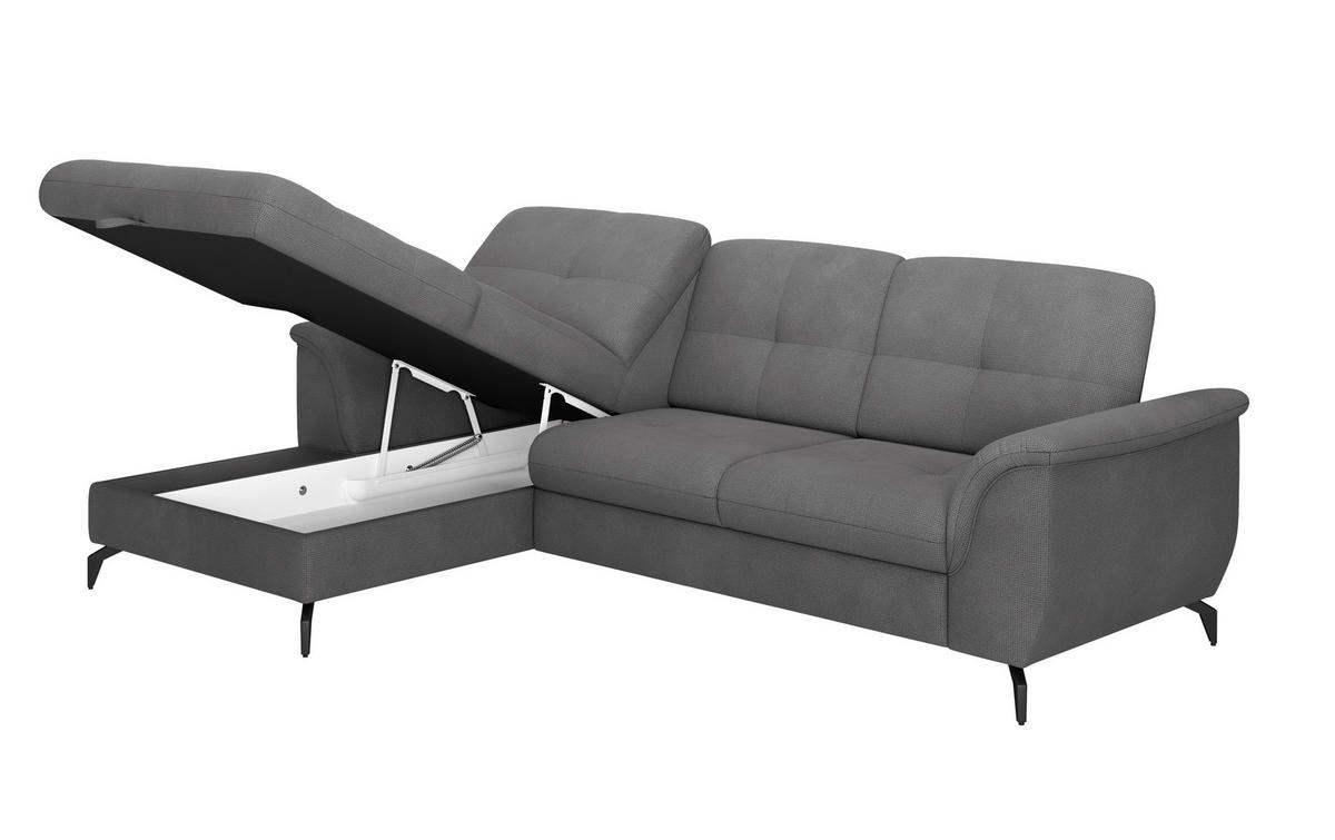 ECKSOFA ZORA E Grau Flachgewebe  - Schwarz/Grau, MODERN, Textil/Metall (164/262cm) - Sit & More