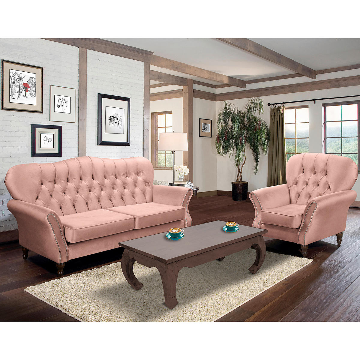 3-SITZER-SOFA Jersey in Velours Rot  - Dunkelbraun/Rot, Design, Holz/Textil (210/98/95cm) - P & B