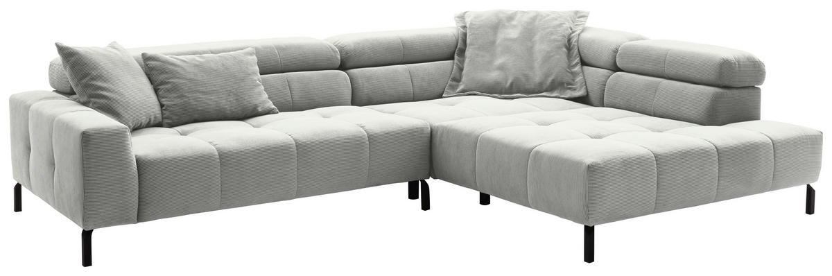 ECKSOFA in Cord Hellgrau  311/219 cm  - Hellgrau/Schwarz, KONVENTIONELL, Textil/Metall (311/219cm) - Hom`in