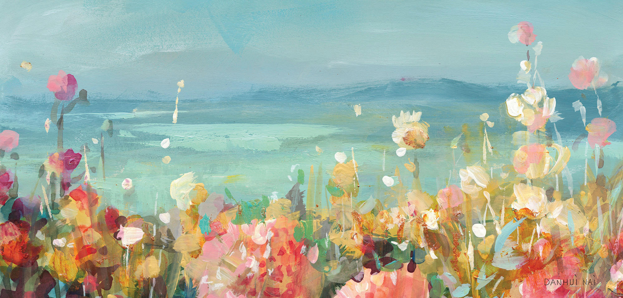 Euroart Leinwandbild Coastal Dahlias Mehrfarbig 115x55x3 cm