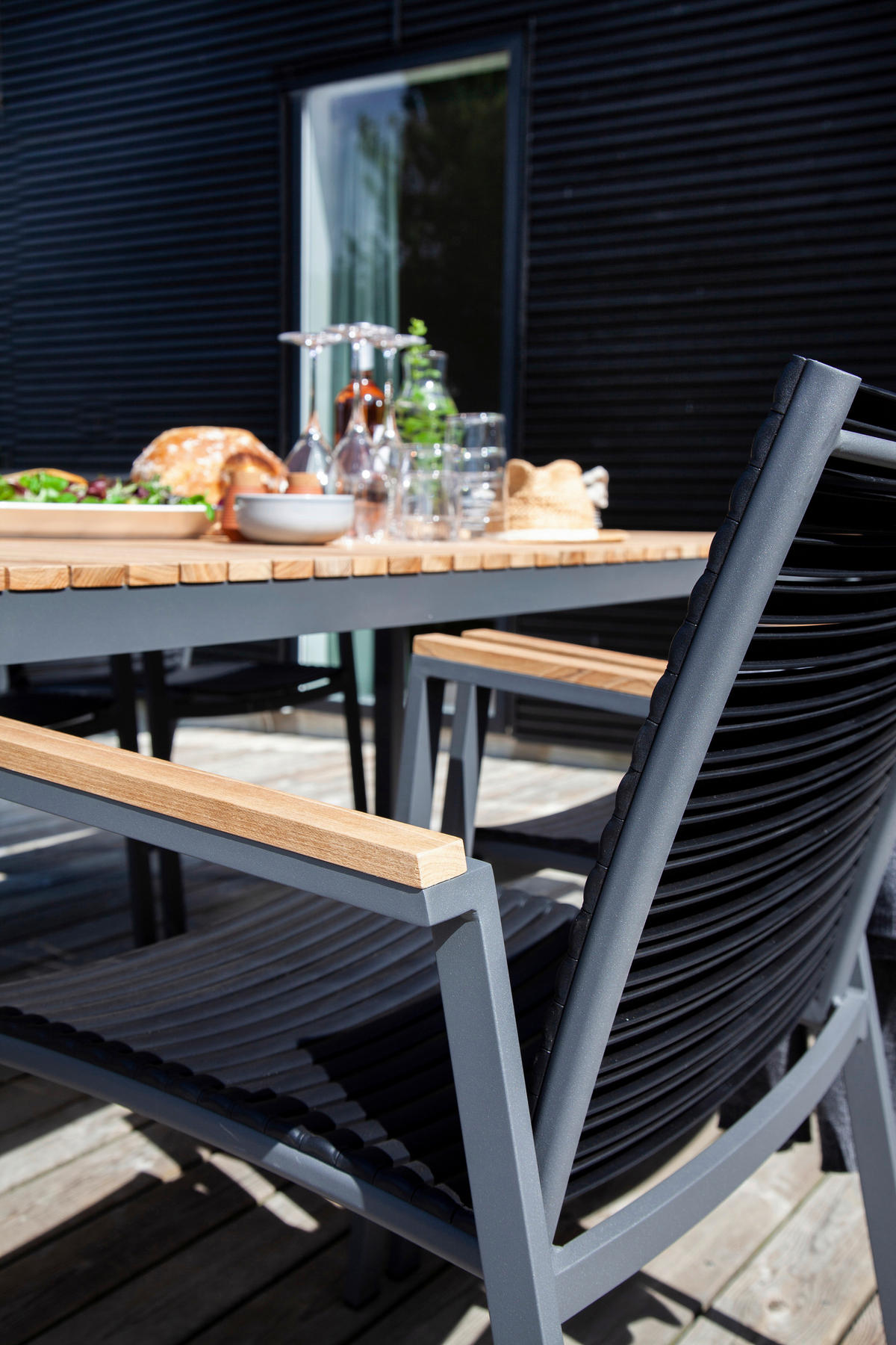 GARTENTISCHGRUPPE  - Anthrazit/Schwarz, Natur, Holz/Kunststoff (209/84/150cm) - Gardenson