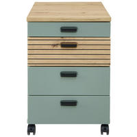 ROLLCONTAINER Eiche Artisan, Schilfgrün  - Schilfgrün/Schwarz, KONVENTIONELL, Holzwerkstoff/Kunststoff (45/66/55cm) - Stylife