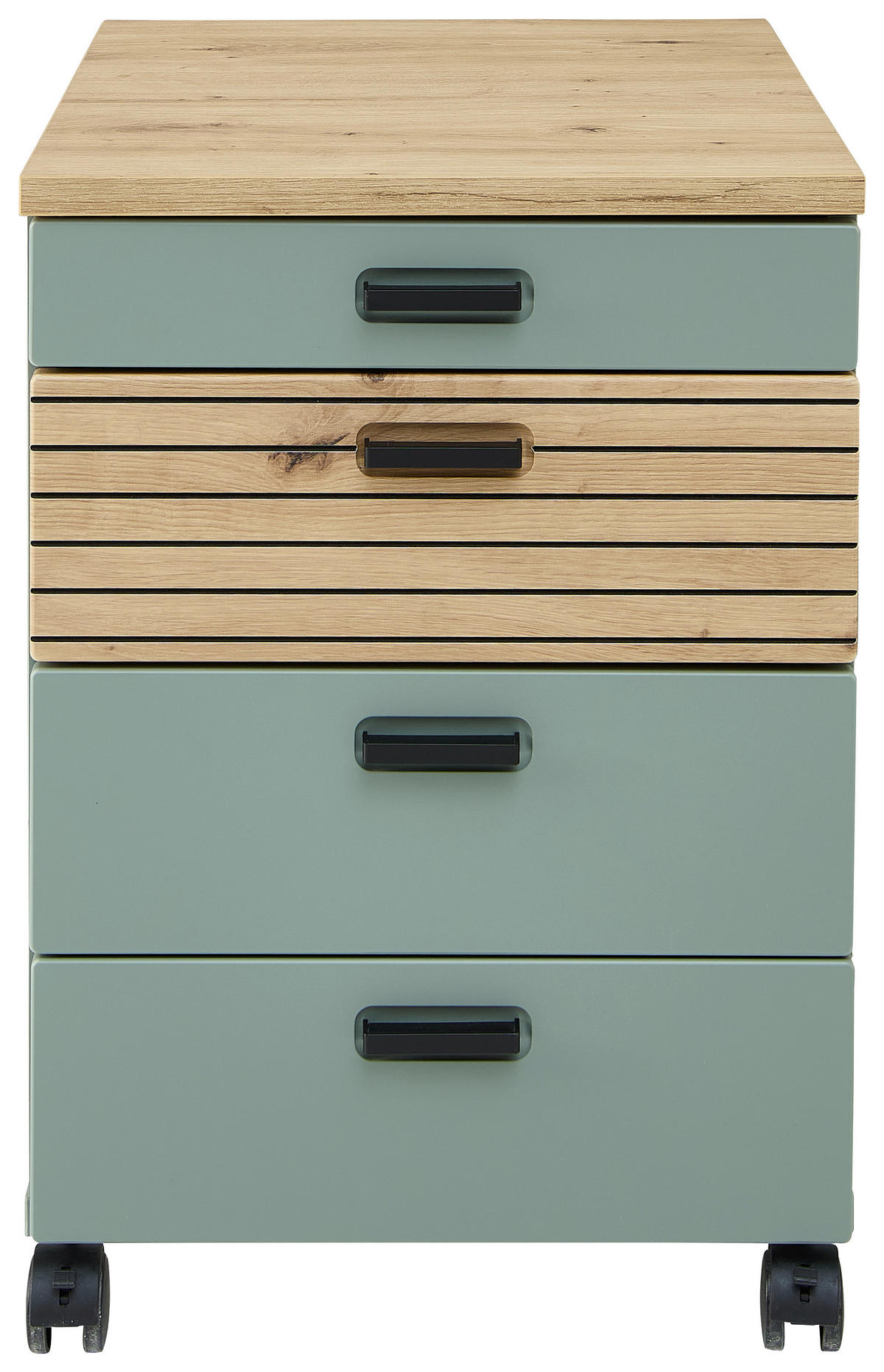 ROLLCONTAINER Eiche Artisan, Schilfgrün  - Schilfgrün/Schwarz, KONVENTIONELL, Holzwerkstoff/Kunststoff (45/66/55cm) - Stylife