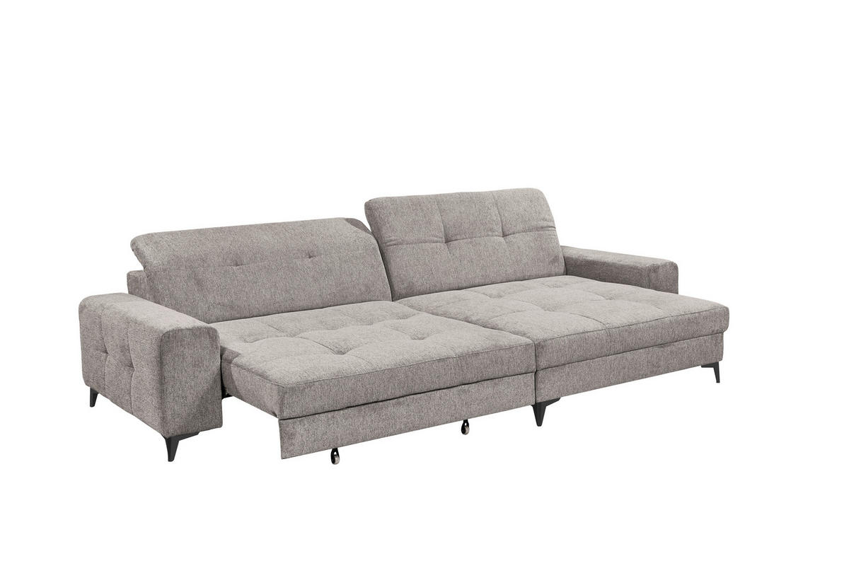 ECKSOFA SORELLA in Mikrovelours Taupe Kopfteilverstellung, Sitztiefenverstellung  328/182 cm  - Taupe/Schwarz, Design, Kunststoff/Textil (328/182cm) - MID.YOU