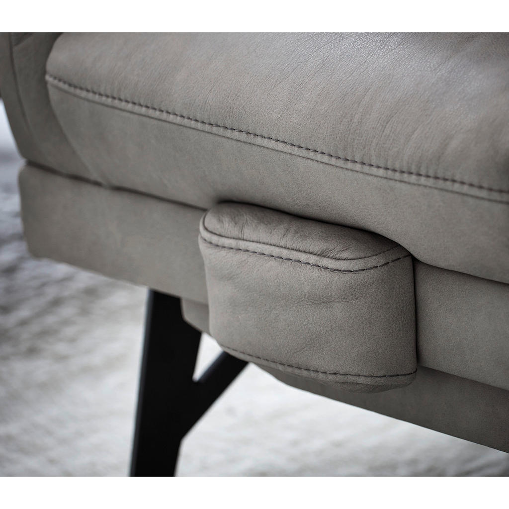 Thumbnail - Joop! Ecksofa Posh, Grau, Leder, Echtleder, Rauleder, Rindleder, 3-Sitzer, Ottomane links, L-Form, 308x173 cm, Blauer En...