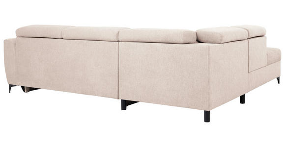 ECKSOFA Creme Velours Bettkasten, Schlaffunktion, Rücken echt, Kopfteilverstellung, Liegefläche im Originalstoff  - Creme/Schwarz, KONVENTIONELL, Textil/Metall (217/255cm) - Carryhome