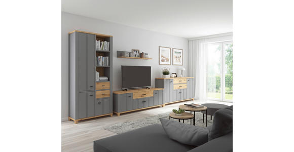 SIDEBOARD Grau, Eiche Artisan  - Graphitfarben/Eiche Artisan, KONVENTIONELL, Holzwerkstoff/Kunststoff (217/90/40cm) - Hom`in