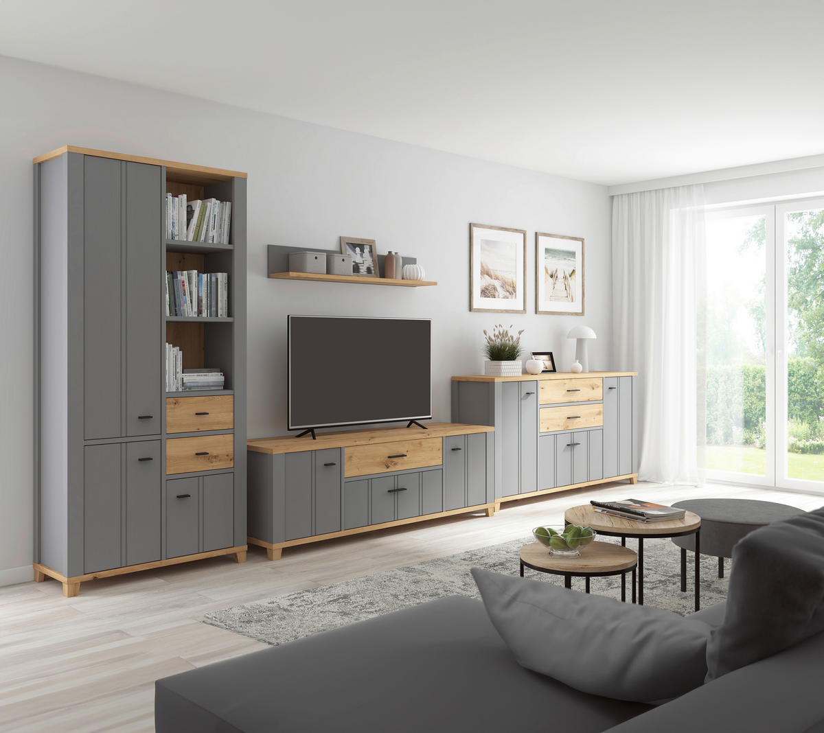 TV-SZEKRÉNY 217/59/48 cm  - grafitszürke/Artisan tölgy, Konventionell, műanyag/faalapú anyag (217/59/48cm) - Hom`in