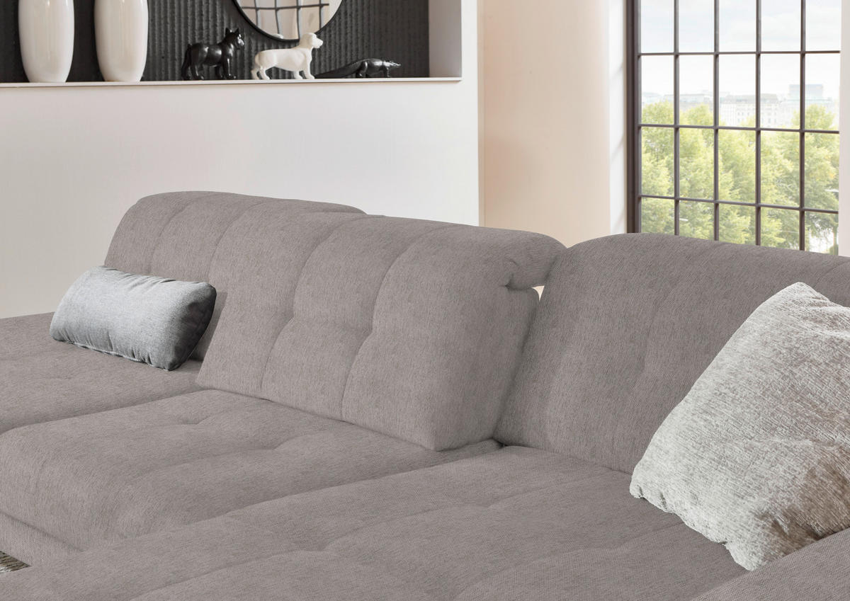ECKSOFA in Flachgewebe Greige  - Greige/Schwarz, Design, Textil/Metall (309/190cm) - Beldomo Style