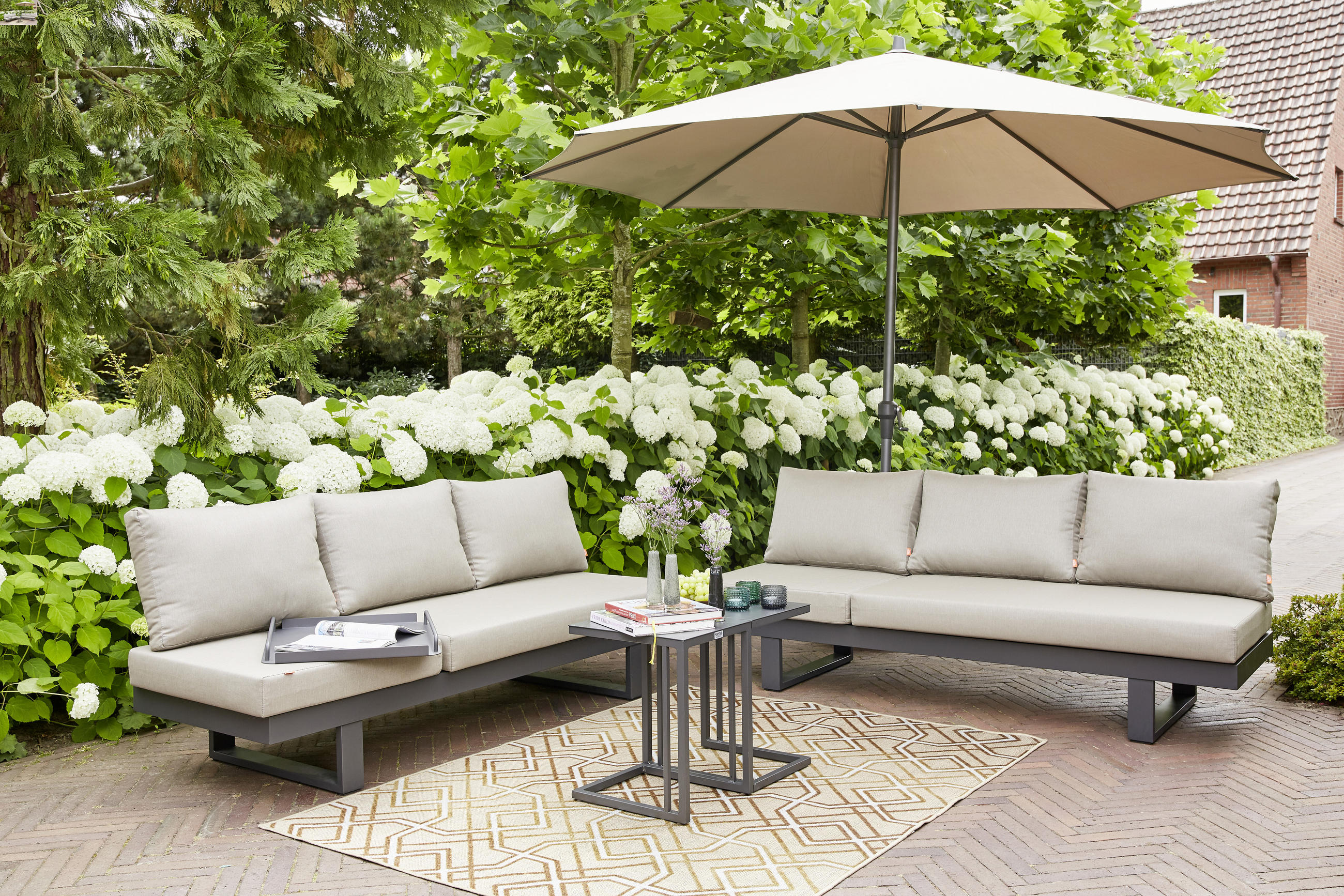 SONNENSCHIRM  350/350 cm  - Taupe/Anthrazit, KONVENTIONELL, Textil/Metall (350/350cm) - Siena Garden