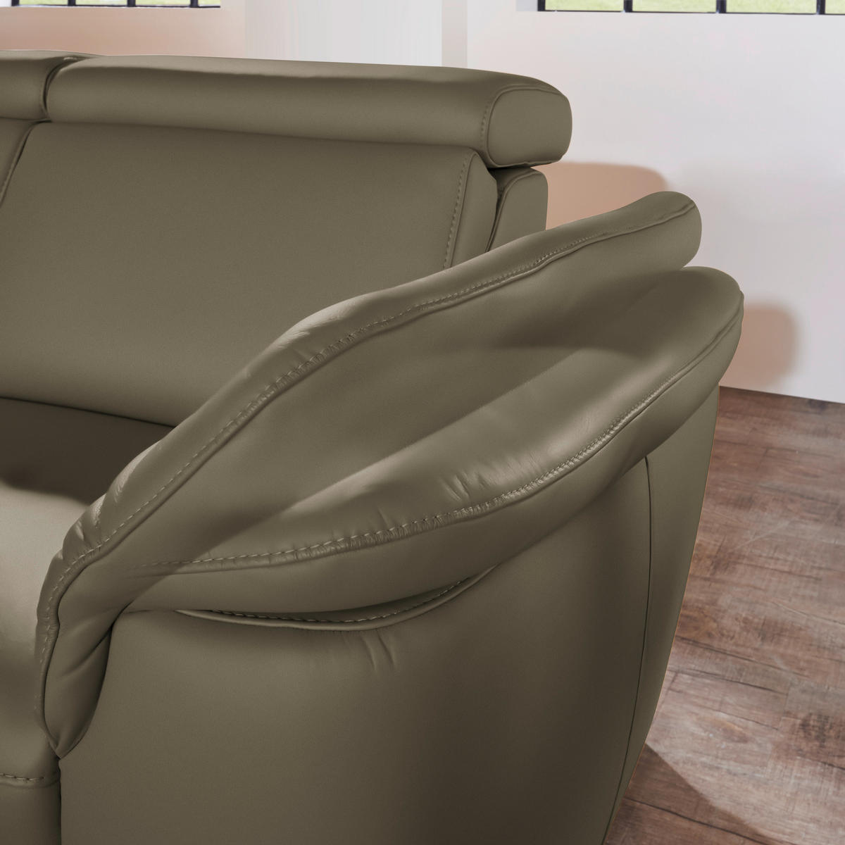 ECKSOFA in Echtleder Olivgrün  - Alufarben/Olivgrün, Design, Leder/Metall (239/271cm) - Cantus