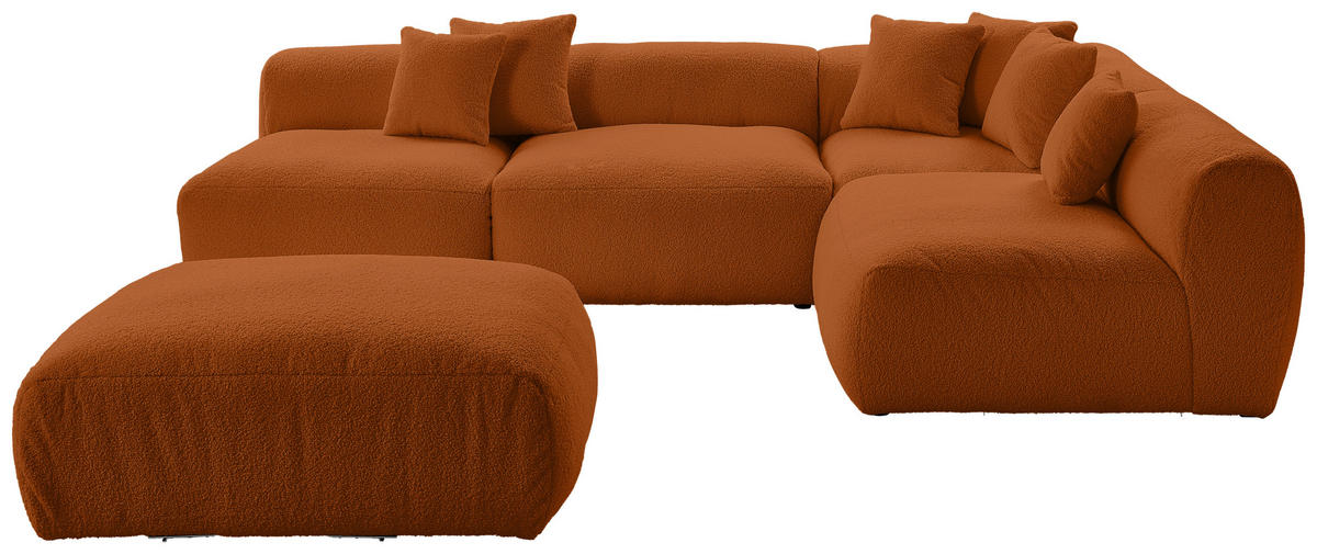 ECKSOFA inkl. Hocker Flachgewebe, Teddystoff Rostfarben  - Rostfarben, Trend, Textil (315/235cm) - Livetastic