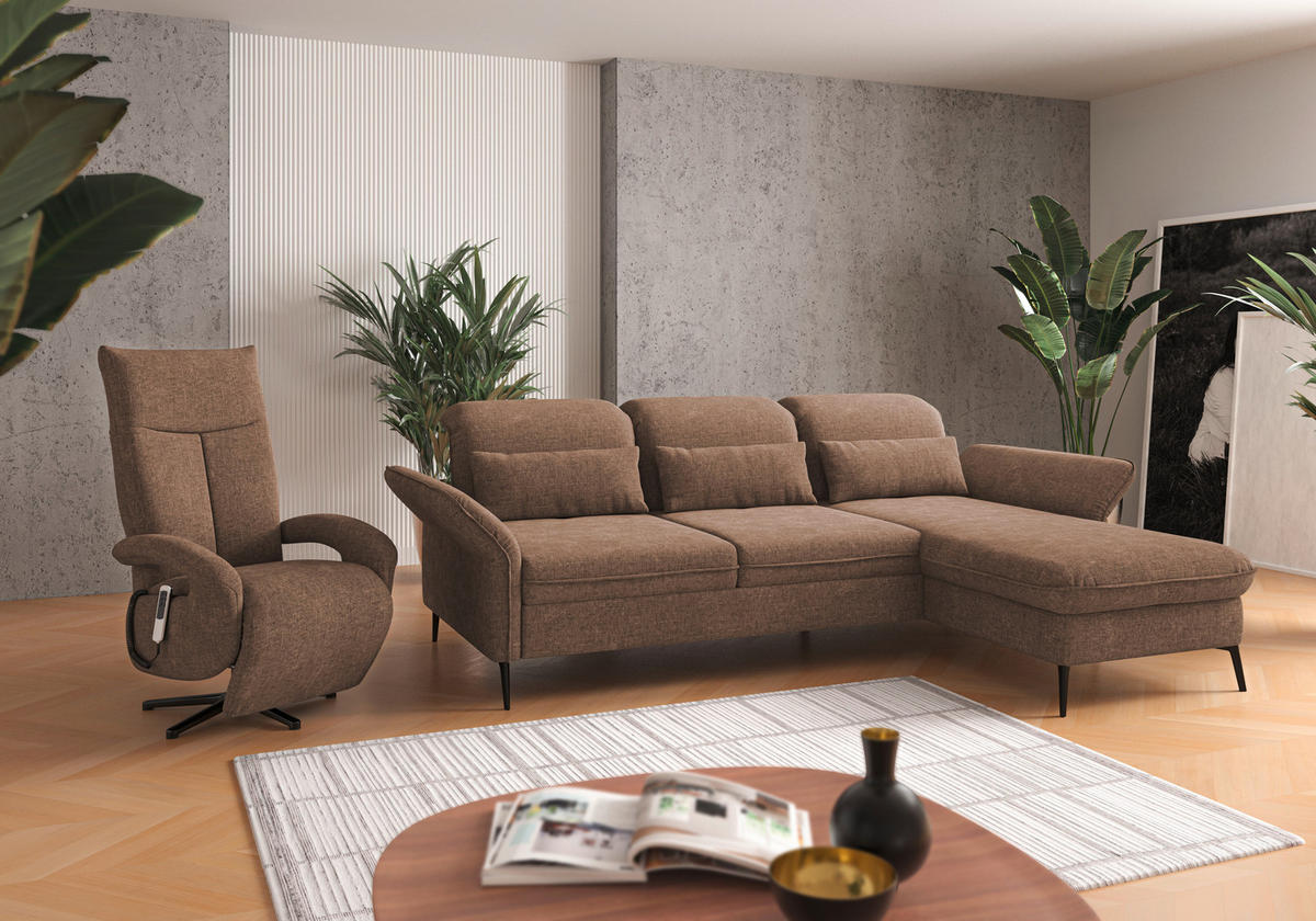 ECKSOFA in Flachgewebe Hellbraun  - Hellbraun/Schwarz, Konventionell, Textil/Metall (264/198cm) - Sit & More