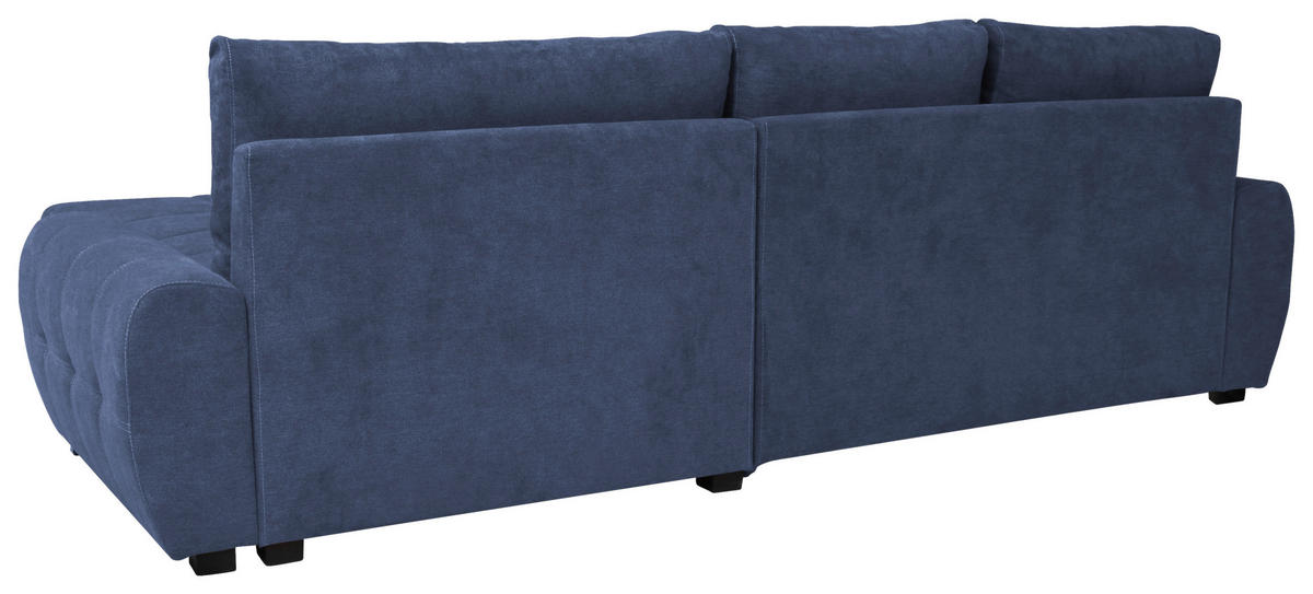 ECKSCHLAFSOFA Velours Dunkelblau  - Chromfarben/Weiss, Design, Kunststoff/Textil (277/175cm) - Livetastic