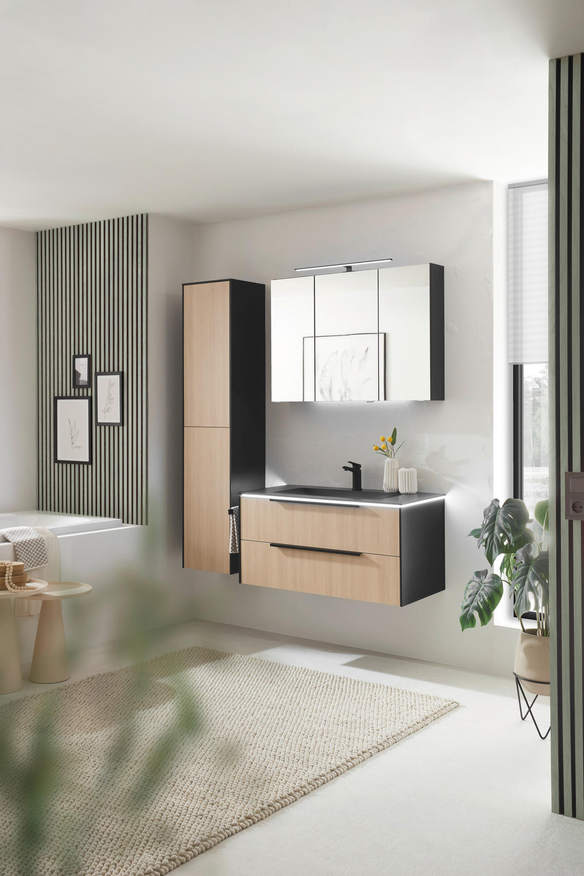 BADEZIMMER 3-teilig  in 100,5 cm  - Eichefarben/Schwarz, Design, Glas/Holzwerkstoff (100,5cm) - Musterring