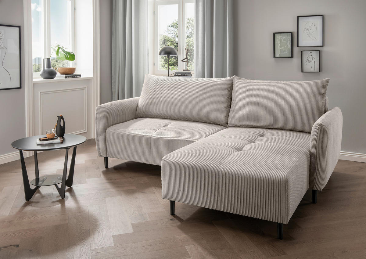 ECKSOFA in Cord Beige  - Beige/Schwarz, Basics, Holz/Textil (238/174cm) - Livetastic