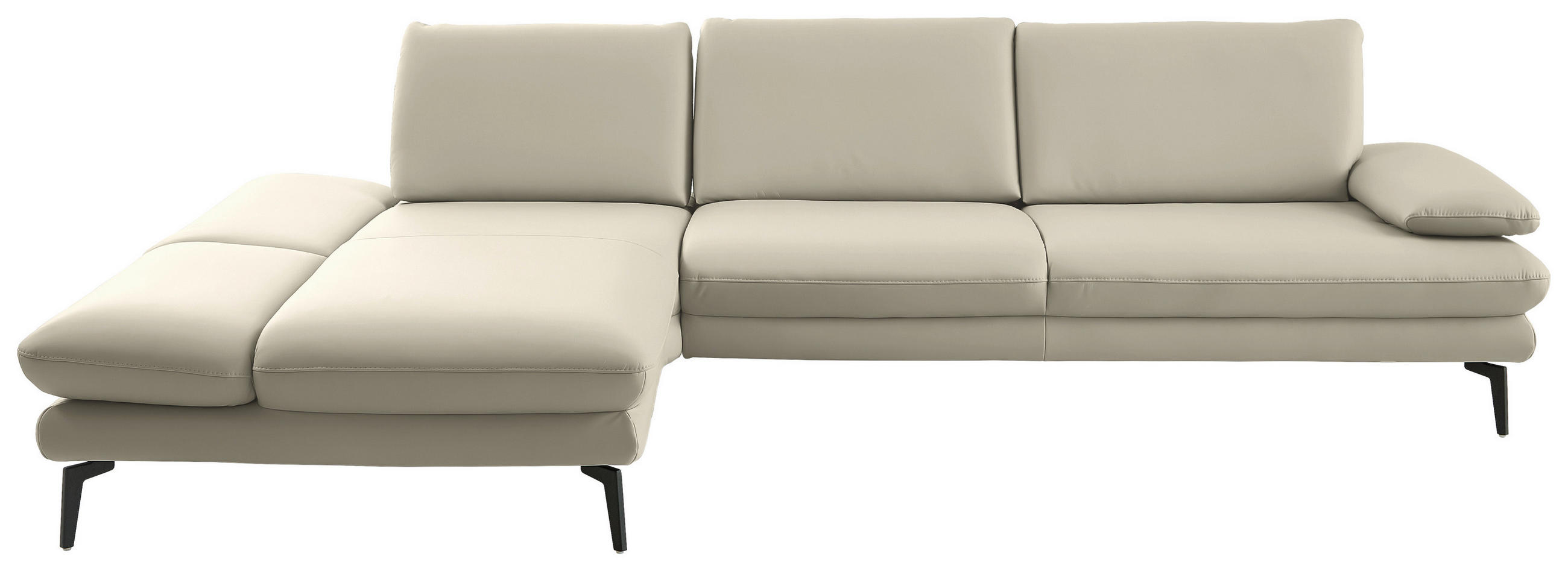ECKSOFA in Echtleder Ecru  - Ecru/Schwarz, Design, Leder/Metall (195/308cm) - Dieter Knoll