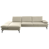 ECKSOFA in Echtleder Ecru  195/308 cm  - Ecru/Schwarz, Design, Leder/Metall (195/308cm) - Dieter Knoll
