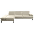 ECKSOFA  in Echtleder Ecru  195/308 cm  - Ecru/Schwarz, Design, Leder/Metall (195/308cm) - Dieter Knoll
