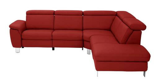 ECKSOFA in Echtleder Rot  - Rot/Alufarben, Design, Leder/Metall (271/239cm) - Cantus