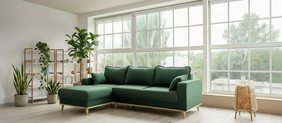 ECKSOFA Mikrofaser Grün  - Wengefarben/Grün, Design, Holz/Textil (150/230cm) - Livetastic