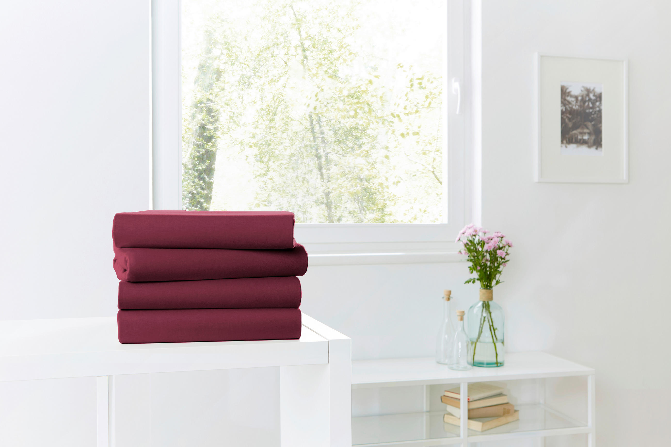SPANNLEINTUCH 120/200 cm Jersey  - Kirschrot, Basics, Textil (120/200cm)