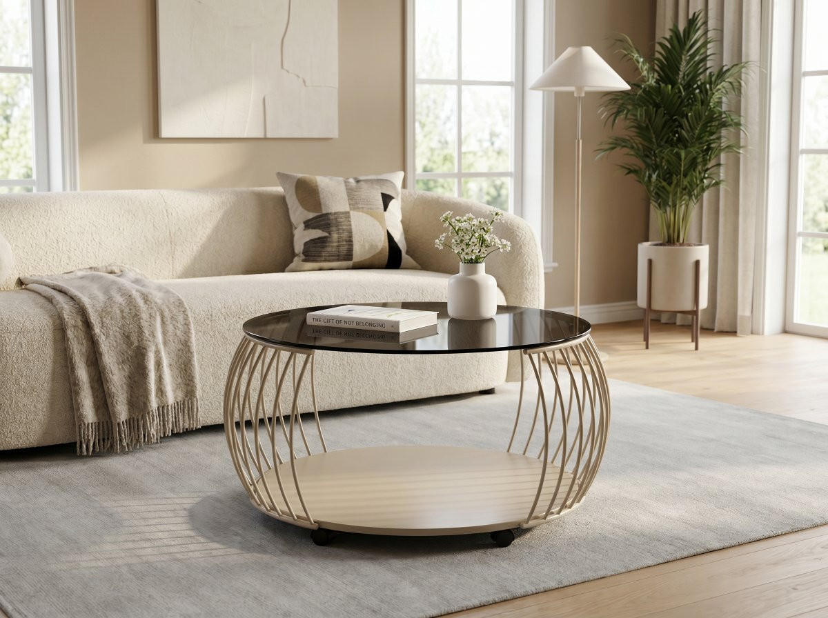 COUCHTISCH Sicherheitsglas 80/80/46 cm rund Creme  - Creme, Design, Glas/Holzwerkstoff (80/80/46cm) - Xora