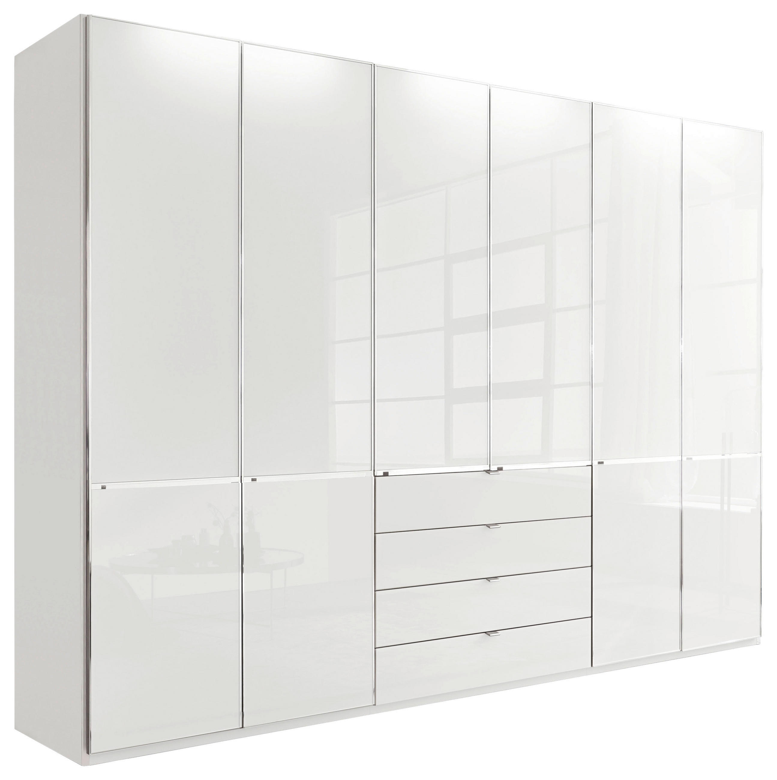 KLEIDERSCHRANK - Chromfarben/Weiss, Modern, Glas/Holzwerkstoff (300/216/62cm) - Novel
