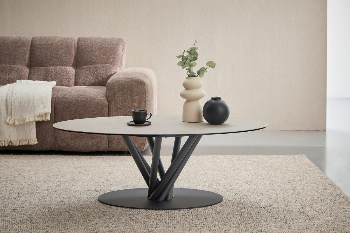 COUCHTISCH in Metall, Glas, Keramik 120/70/42 cm  - Taupe/Schwarz, Design, Glas/Keramik (120/70/42cm) - Belluti
