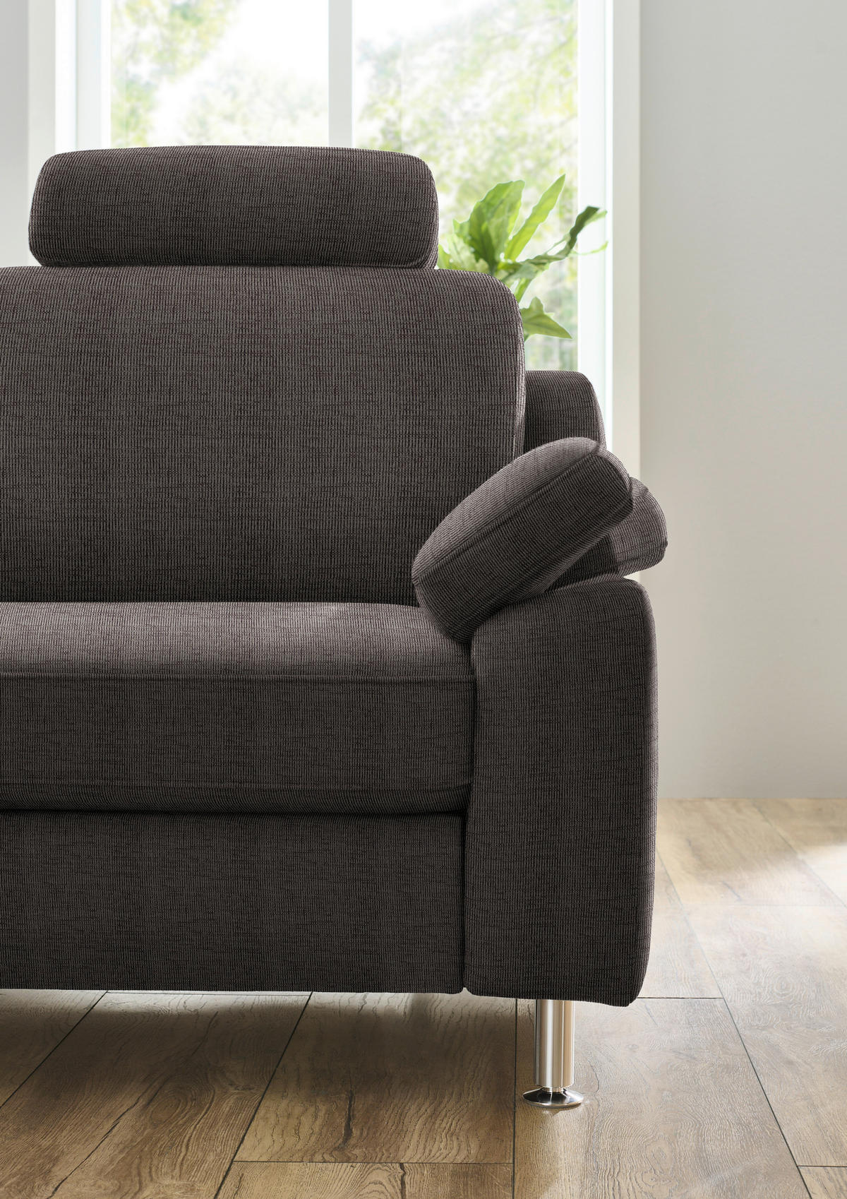 ECKSOFA in Webstoff Dunkelbraun  - Dunkelbraun/Alufarben, Konventionell, Textil/Metall (200/241cm) - Beldomo System