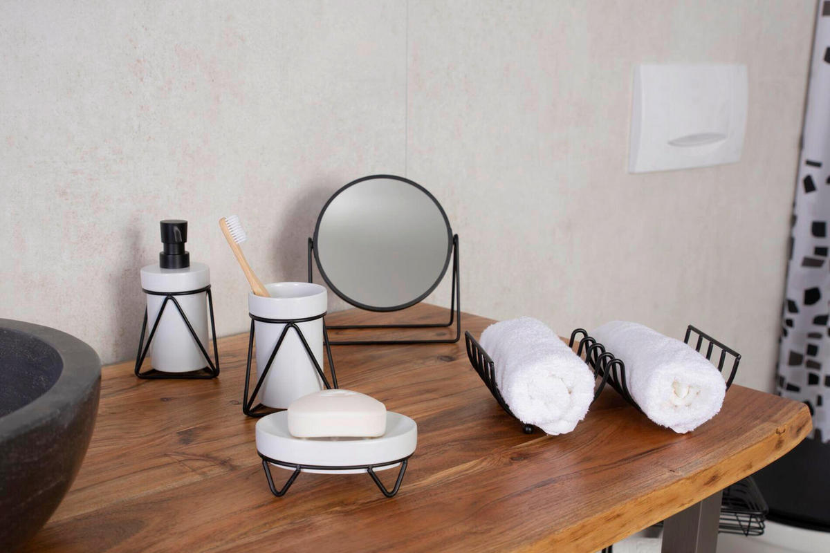 KOZMETICKÉ ZRKADLO, 18,5/20,5 cm - čierna, Basics, kov/sklo (18,5/20,5cm) - Sadena