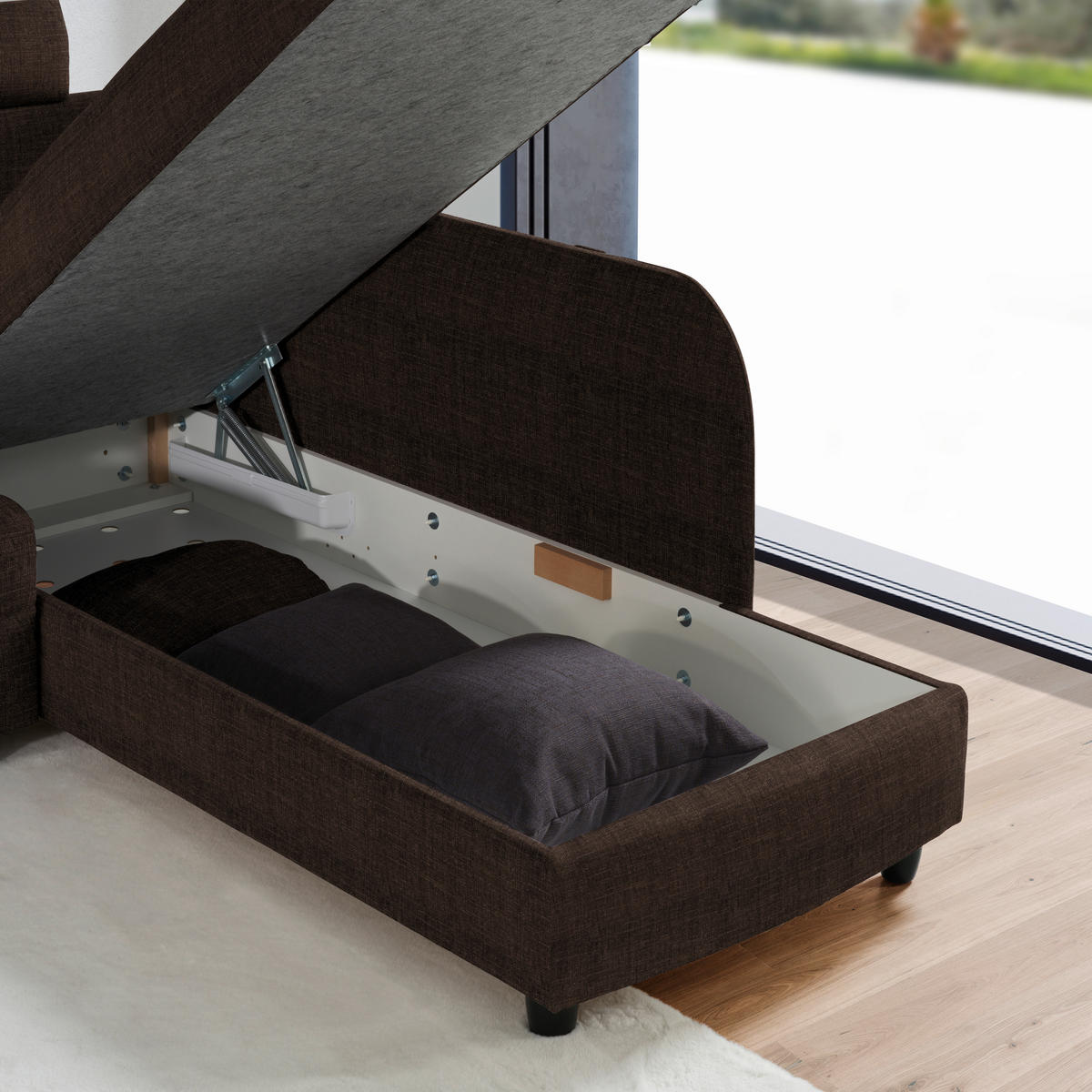 ECKSOFA in Chenille Dunkelbraun  226/208 cm  - Dunkelbraun/Schwarz, KONVENTIONELL, Textil (226/208cm) - Sedda