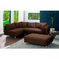 ECKSOFA inkl. Hocker Ariella in Mikrofaser Dunkelbraun  161/231 cm  - Dunkelbraun/Naturfarben, Design, Holz/Textil (161/231cm) - Livetastic